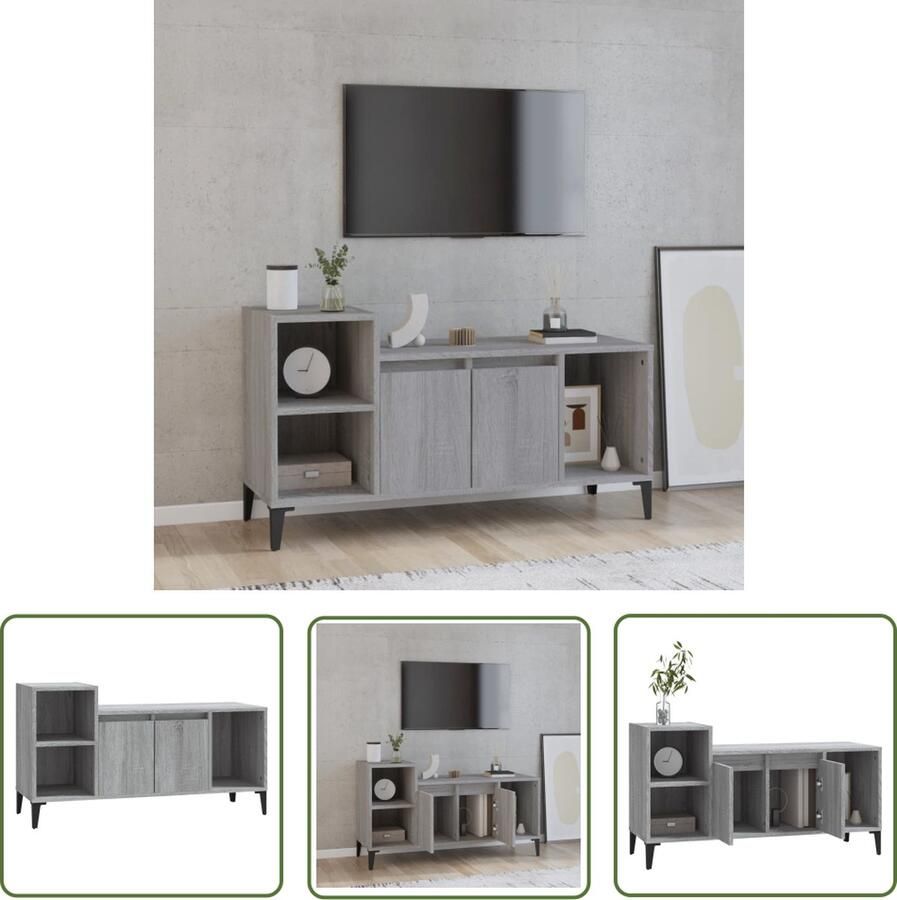 The Living Store Klassieke TV-kast Bewerkt Hout 100x35x55 cm Grijs Sonoma Eiken - Foto 2