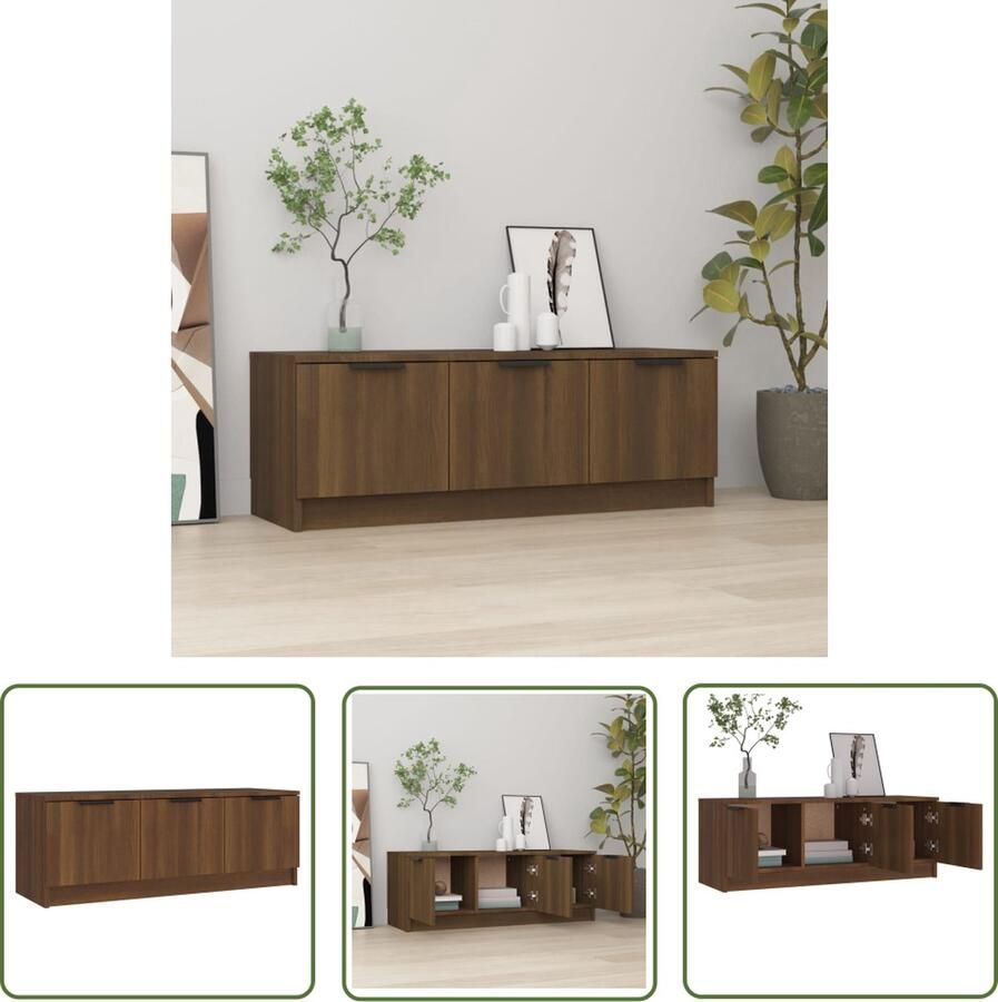 The Living Store Klassieke TV-Kast Bruineiken 102 x 35 x 36.5 cm Stevig materiaal Voldoende opbergruimte - Foto 2