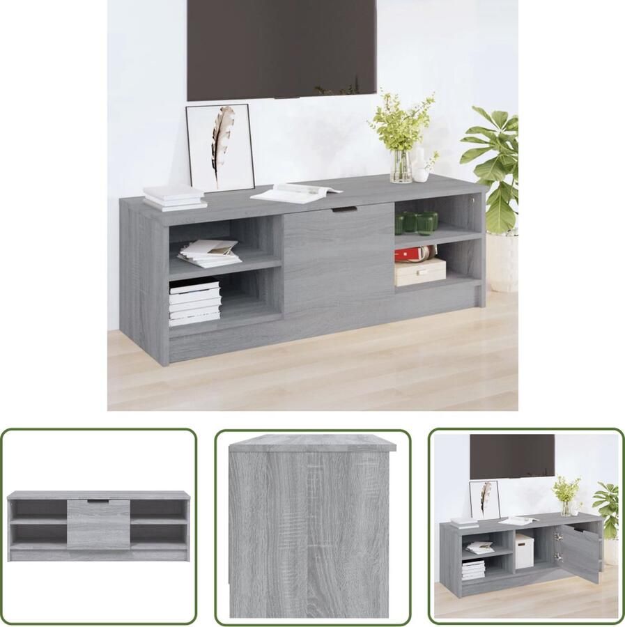 The Living Store Klassieke TV-kast Grijs Sonoma Eiken 102 x 35.5 x 36.5 cm (B x D x H) Montage vereist - Foto 2