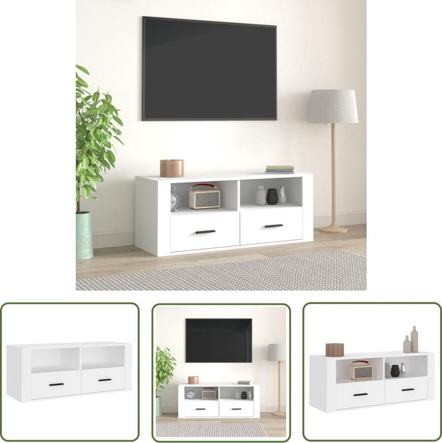 The Living Store Klassieke tv-kast Hoge kwaliteit hout Voldoende opbergruimte Stevig blad Wit 100x35x40 cm - Foto 2