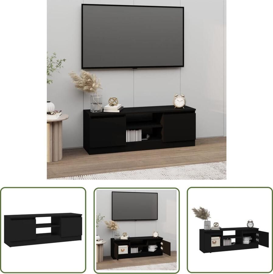 The Living Store Tv-kast Classic Zwart 102 x 30 x 36 cm Stevig hout Ruime opbergruimte - Foto 2