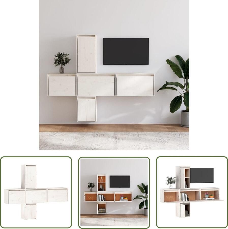 The Living Store Televisiekasten Klassiek design Massief grenenhout Wit 45 x 30 x 35 cm 60 x 30 x 35 cm 30 x 30 x 40 cm 30 x 30 x 60 cm - Foto 2
