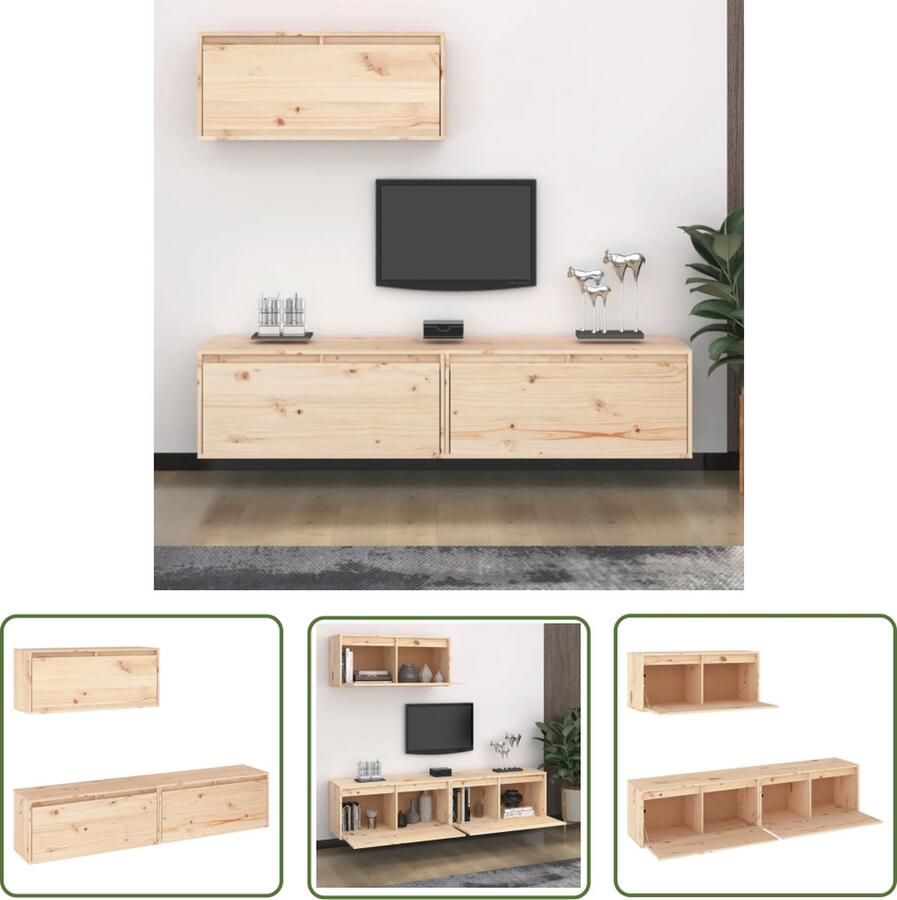 The Living Store Klassieke TV Meubel Hangkast van Massief Grenenhout 80x30x35 cm Voor Boeken en Meer - Foto 2