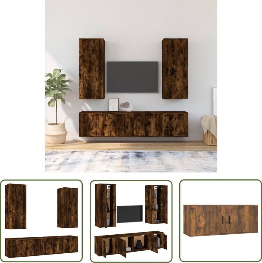 The Living Store Klassieke TV-Meubel Set Gerookt Eiken 2x 40x34.5x100cm 1x 100x34.5x40cm 2x 40x34.5x40cm - Foto 2