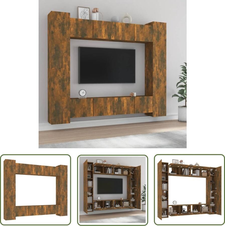 The Living Store Klassieke TV-meubelset Bewerkt hout Gerookt eiken 80x30x30 cm 30.5x30x90 cm - Foto 3