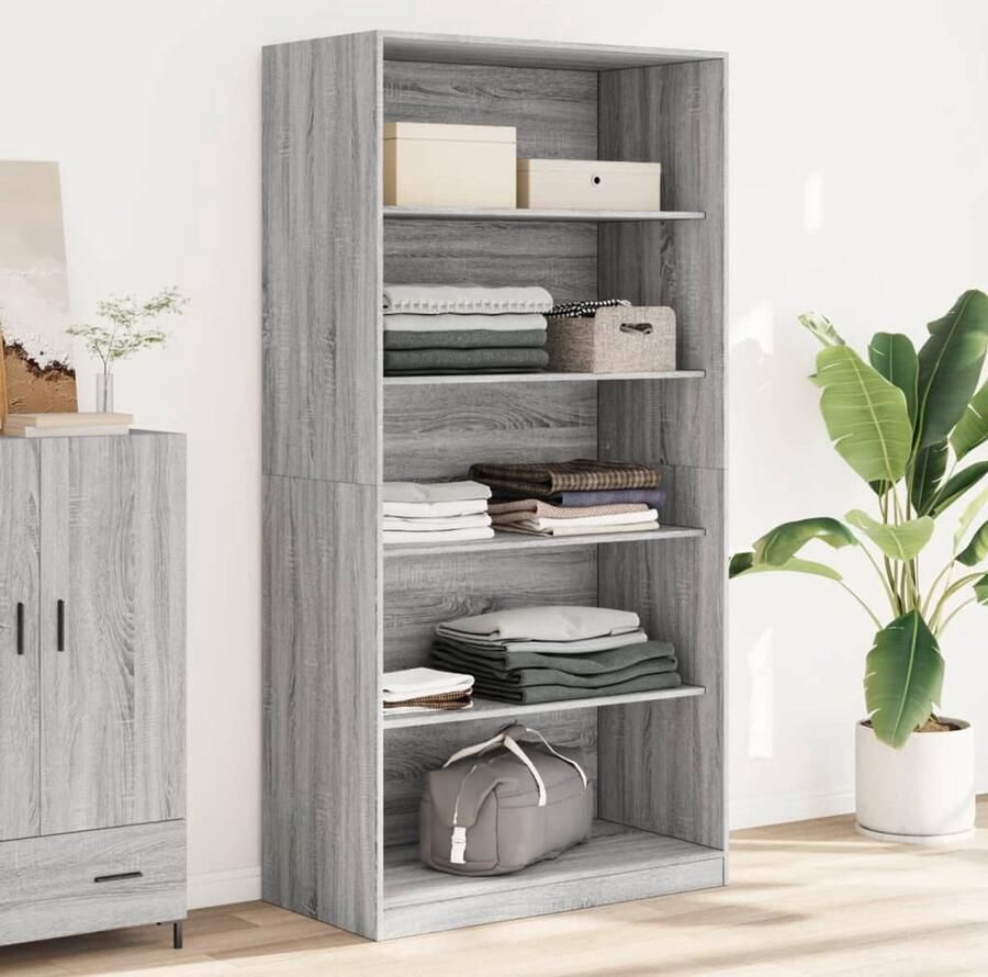 The Living Store Gangkast 5 vakken 100x50x200 cm Bewerkt hout Grijs Sonoma Eiken Voorkom kantelen met muurmontage Trendy compact ontwerp - Foto 2