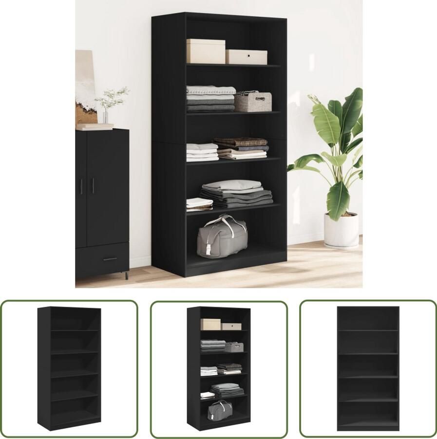 The Living Store Kledingkast 100x50x200 cm bewerkt hout zwart Kledingkast Houten Kledingkast Zwarte Kledingkast Gangkast Opbergkast