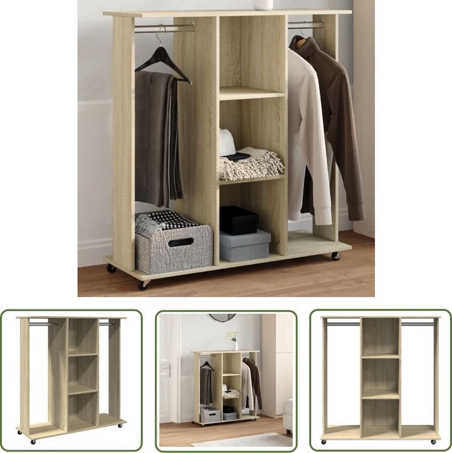The Living Store Kledingkast met wielen 102x38x110 cm bewerkt hout sonoma eiken Kledingkast Houten Kast Opbergkast Garderobe Sonoma Eiken - Foto 2
