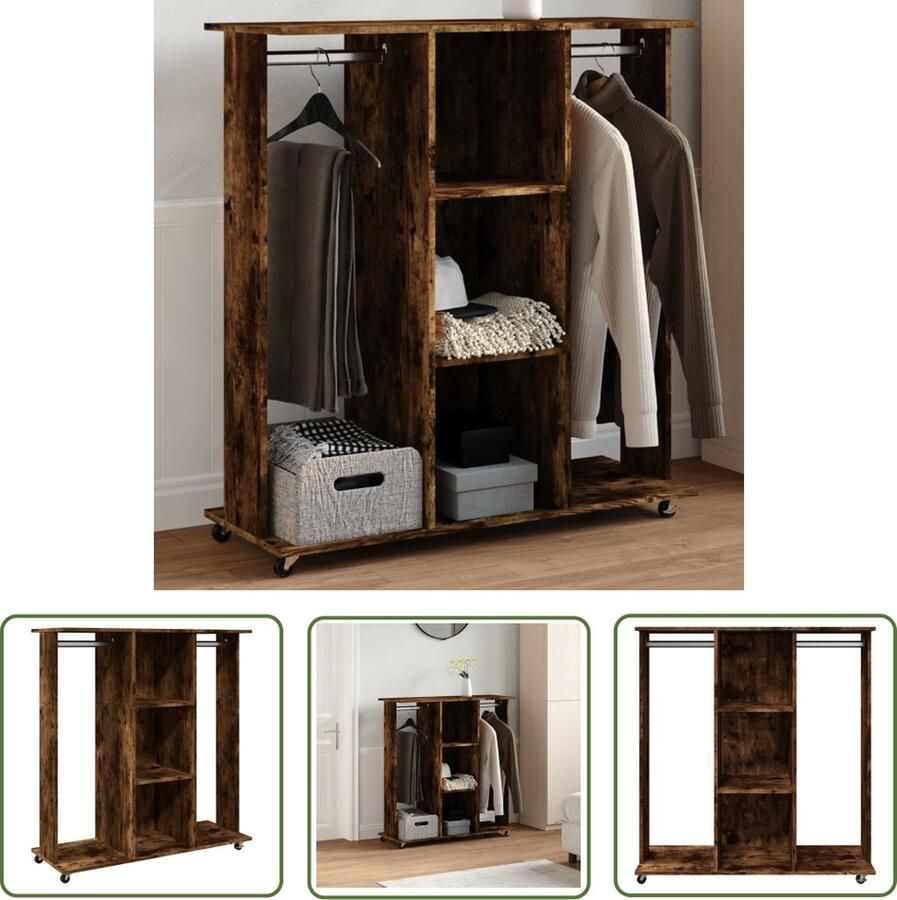 The Living Store Kledingkast 102 x 38 x 110 cm Gerookt Eiken Duurzaam bewerkt hout Kledingkast Garderobe Bergruimte Houten Kast Bruine Kast