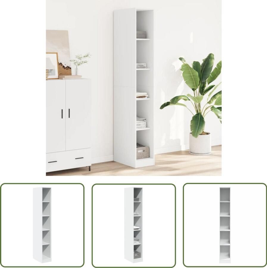 The Living Store Kledingkast 30x50x200 cm bewerkt hout wit Kledingkast Gangkast Houten Kast Wit Meubel Opslagoplossing