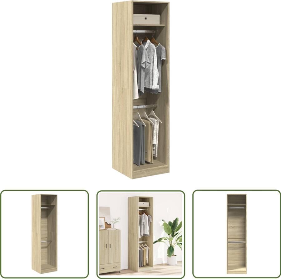 The Living Store Kledingkast 50x50x200 cm bewerkt hout sonoma eikenkleurig Kledingkast Sonoma Eiken Houten Kast Opbergkast Garderobe