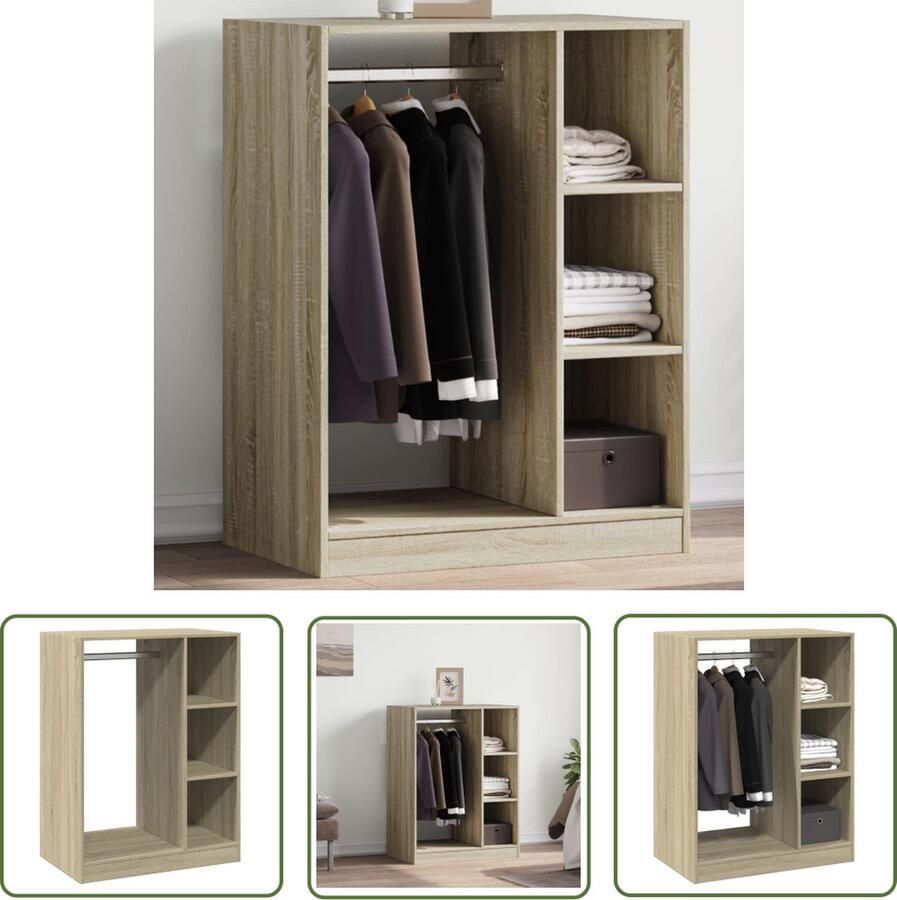 The Living Store Kledingkast 77x48x102 cm bewerkt hout sonoma eikenkleurig Kledingrek Houten Kledingrek Garderobe Kleedhangers Opbergoplossing - Foto 2