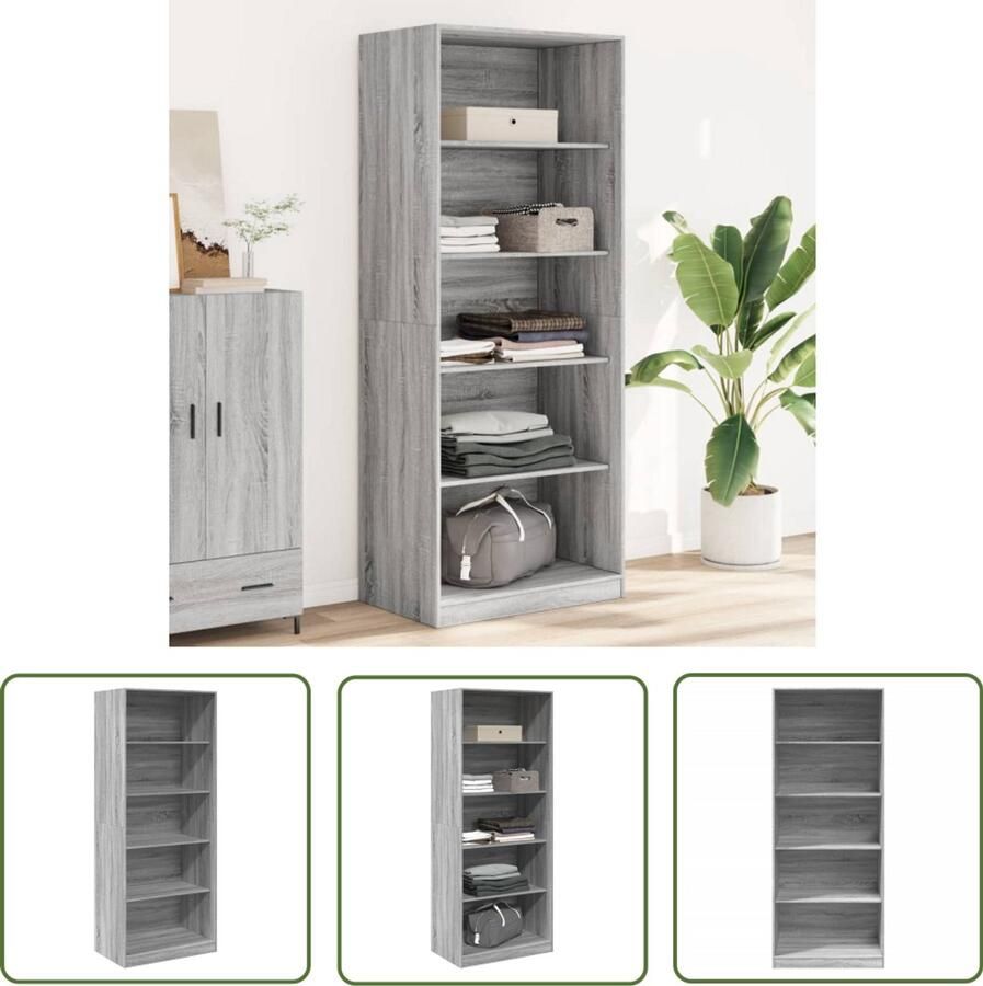 The Living Store Kledingkast 80x50x200 cm bewerkt hout grijs sonoma eikenkleur Gangkast Kledingkast Opbergkast Houten Kast Grijze Kast