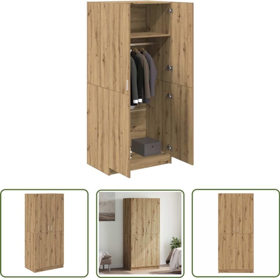The Living Store Kledingkast 80x52x180 cm bewerkt hout artisanaal eikenkleurig Kledingkast Opslagruimte Houten Meubels Dressoir Bedroom Furniture - Foto 2