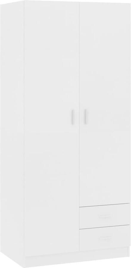 The Living Store Kledingkast 80x52x180 cm bewerkt hout wit Witte Kledingkast Houten Kledingkast Compact Dressoir Kledingopslag Bergruimte - Foto 2