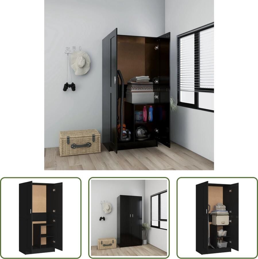 The Living Store Kledingkast Compact Zwart 82.5 x 51.5 x 180 cm Ruimtebesparend - Foto 2