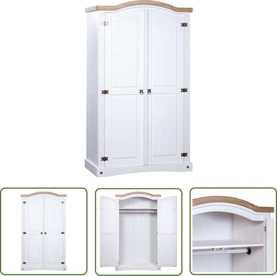 The Living Store Kledingkast Corona 101 x 52 x 170 cm Massief grenenhout wit bruin Kledingkast Corona Stijl Grenenhouten Kast Vintage Kast Slaapkamer Meubilair - Foto 3