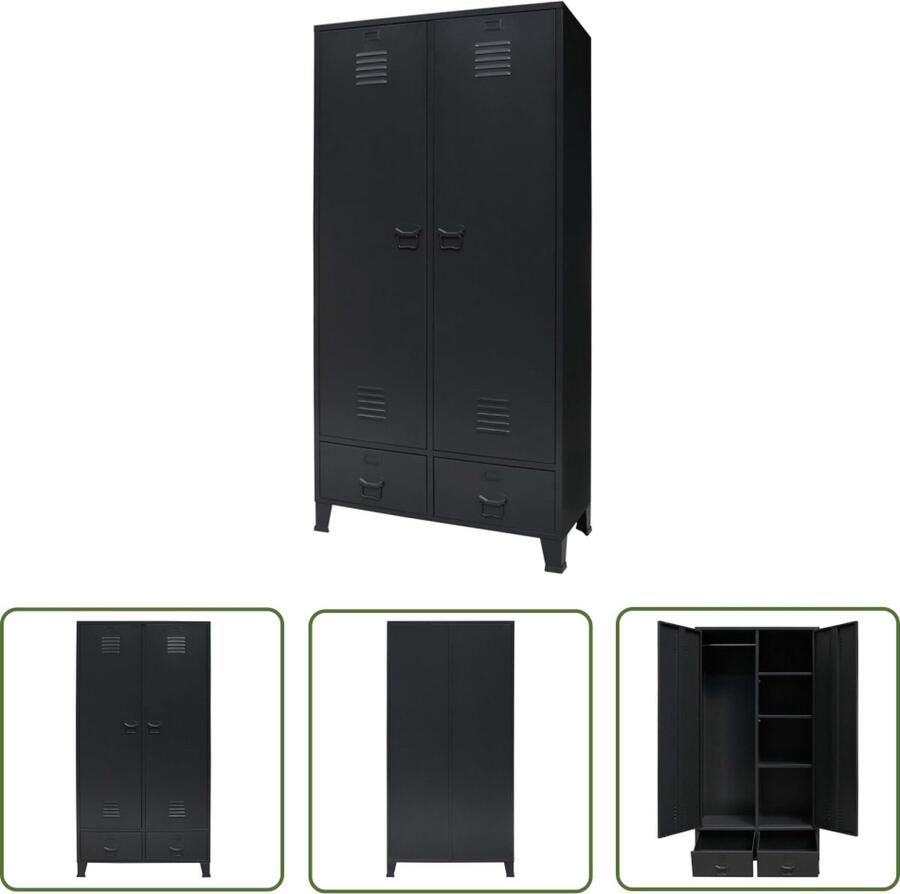 The Living Store Kledingkast industriële stijl 90x40x180 cm metaal zwart Industriele Kledingkast Metalen Kledingkast Zwarte Kledingkast Opslagkast Kledingopslag - Foto 3