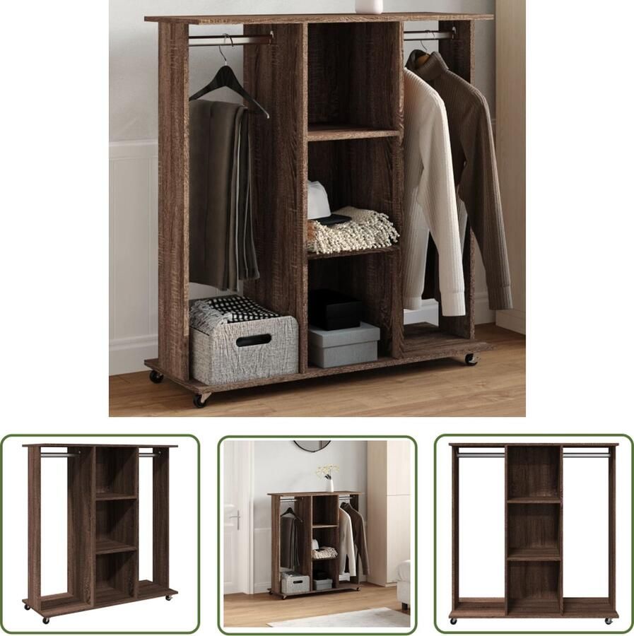 The Living Store Kledingkast met 2 Kledingstangen 102 x 38 x 110 cm Duurzaam Bewerkt Hout Kledingkast Garderobe Bergruimte Houten Kast Opbergkast