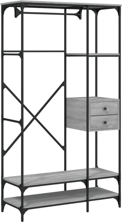 The Living Store Kledingkast met lades 100x40x180 cm bewerkt hout grijs sonoma Kledingkast Kledingopbergkast Dressoir Opbergmeubel Grijze Kledingkast - Foto 2