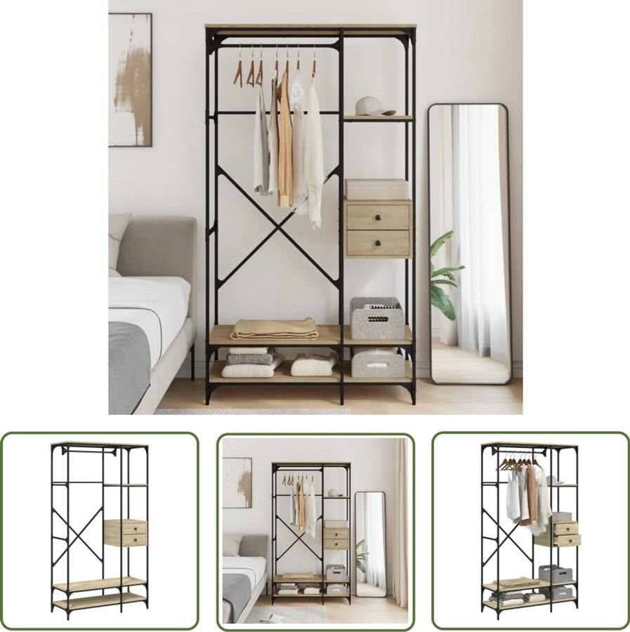 The Living Store Kledingkast met lades 100x40x180 cm bewerkt hout sonoma eiken Kledingkast Houten Kledingkast Opbergkast Garderobe Bruine Kledingkast