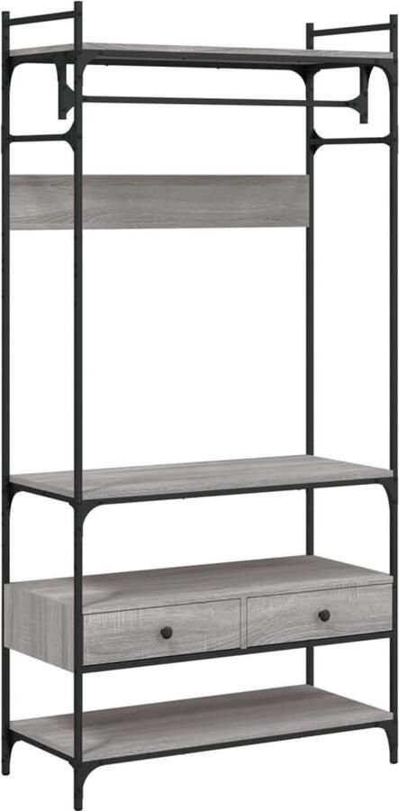 The Living Store Kledingkast met lades 89x39x184 5 cm bewerkt hout grijs sonoma Kledingkast Opbergkast Houten Kledingkast Grijze Kledingkast Vintage Kledingkast - Foto 2
