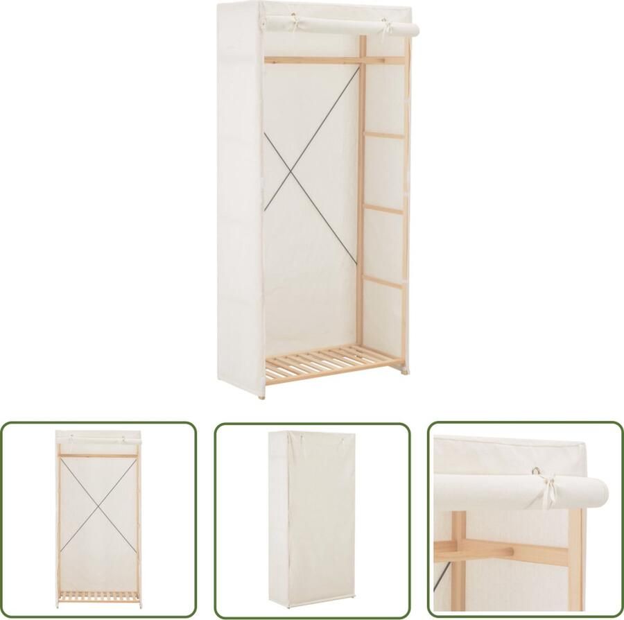 The Living Store Kledingkast Wit 79 x 40 x 170 cm Stoffen bekleding met houten frame Kledingkast Kast Garderobe Witte Kast Stoffen Kast - Foto 2