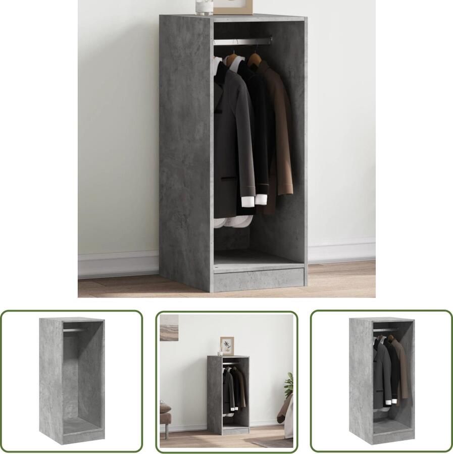 The Living Store Kledingrek Betongrijs 48 x 41 x 102 cm Duurzaam hout Kledingkast Garderobe Kleding Rek Houten Kledingkast Betongrijs - Foto 2