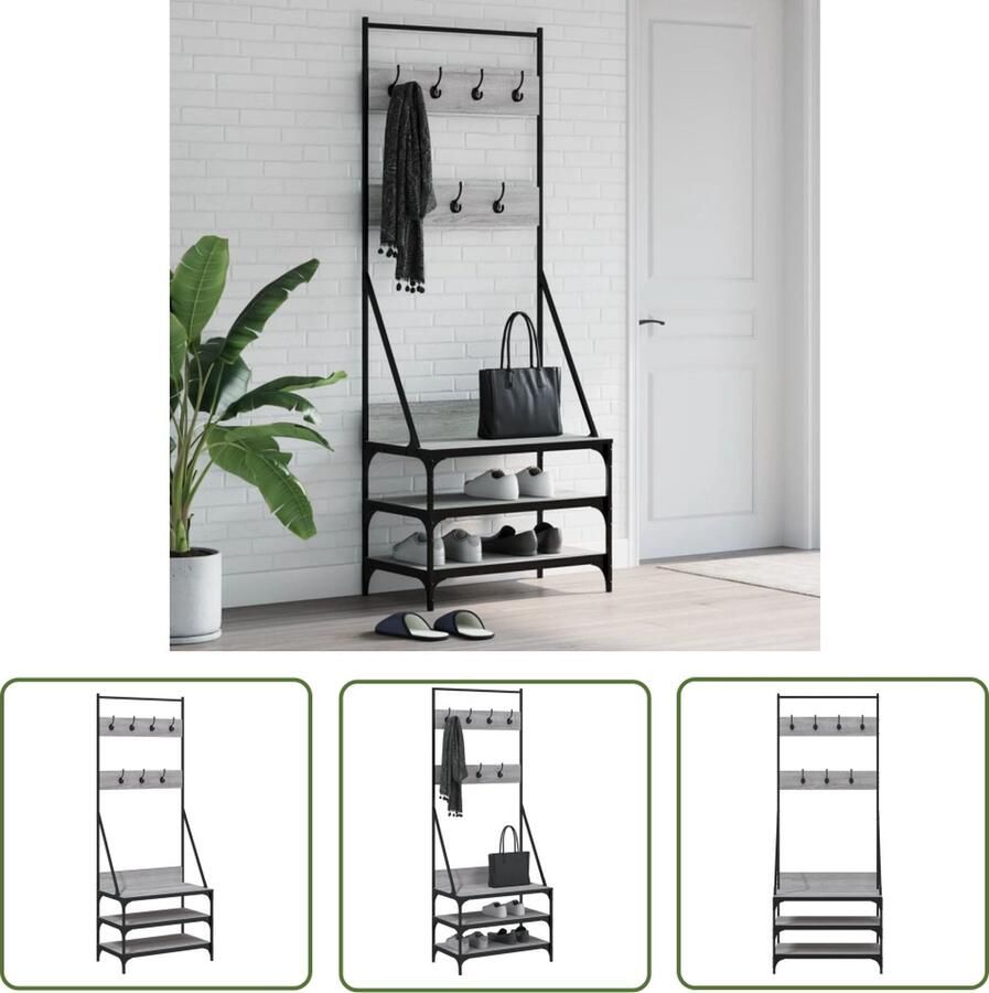 The Living Store Kledingrek Grijs Sonoma Eiken 70 x 40 x 184 cm Duurzaam hout Ruime opbergruimte