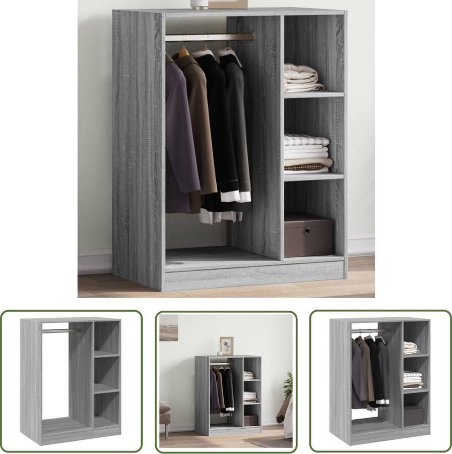 The Living Store Kledingkast 77x48x102 cm bewerkt hout grijs sonoma eikenkleurig Kledingrek Houten Kledingrek Garderobe Kledingopbergers Organisatiekasten - Foto 2