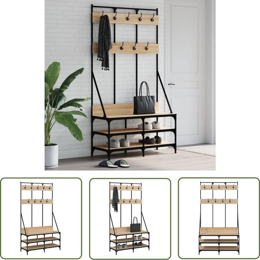 The Living Store Kapstok Sonoma Eiken Ruim en Duurzaam Trendy en Compact Ontwerp 100x40x184 cm Kledingrek Kapstok Houten Kapstok Sonomaplank Vintage Kapstok