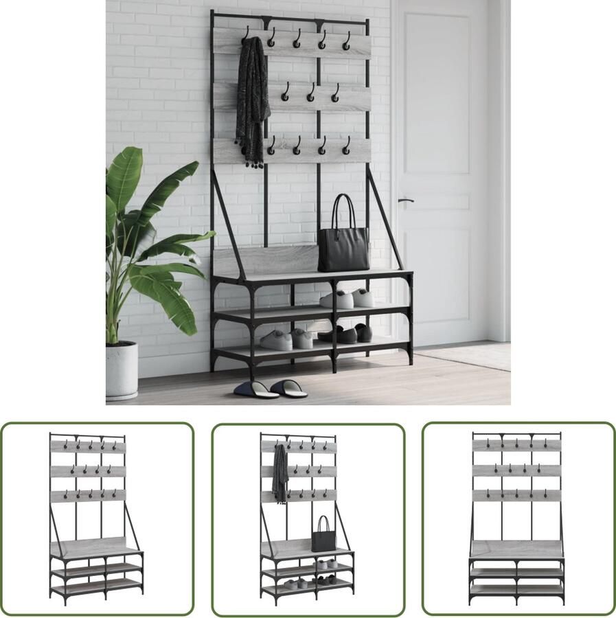 The Living Store Kledingrek met schoenenrek 100x40x184cm grijs sonoma eikenkleur Kledingrek Kapstok Garderobe Kledingopbergen Organisatie