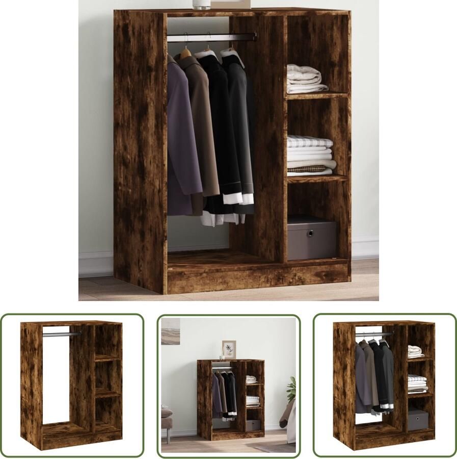 The Living Store Kledingkast 77x48x102 cm bewerkt hout gerookt eikenkleurig Kledingkast Garderobe Kledingopbergers Houten Kledingkast Bruine Kledingkast - Foto 2