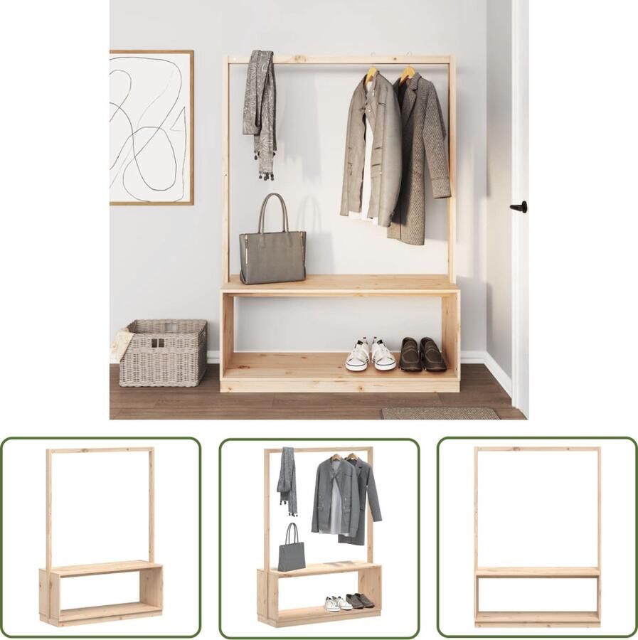 The Living Store Kledingrek schoenenkast 113x40x157 5 cm grenenhout honingbruin Kledingrek Kasten Garderobe Hout Meubilair Grenenhouten Meubels