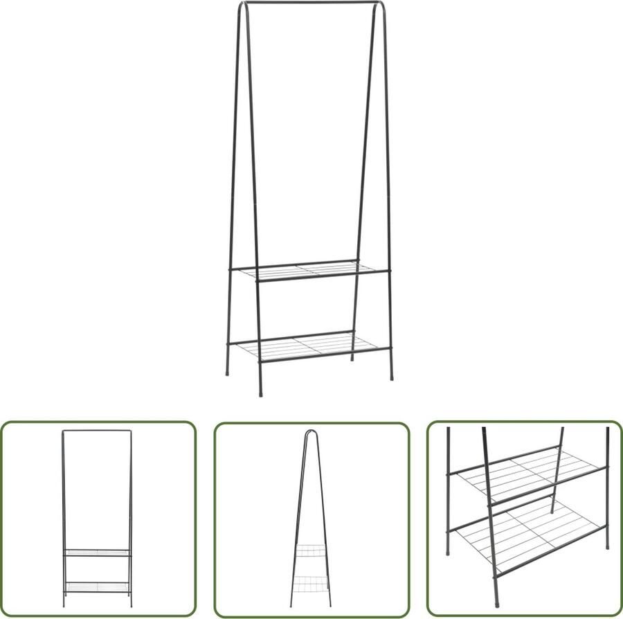 The Living Store Kledingrek Zwart 59 x 35 x 150 cm Met 2 schappen Kledingrek Kasten Wandplank Opbergkast Organisatie - Foto 3