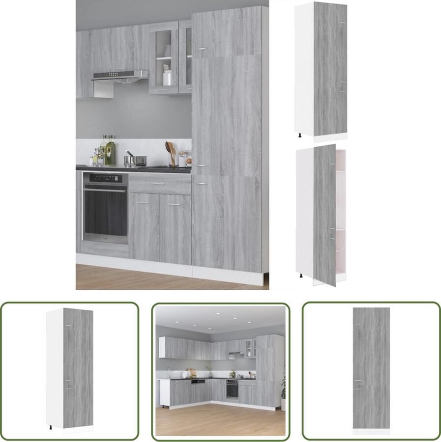 The Living Store Koelkastkast 60x57x207 cm bewerkt hout grijs sonoma eikenkleur Keuken Kast Koeling Kast Opslagkast Houten Kast Grijze Kast