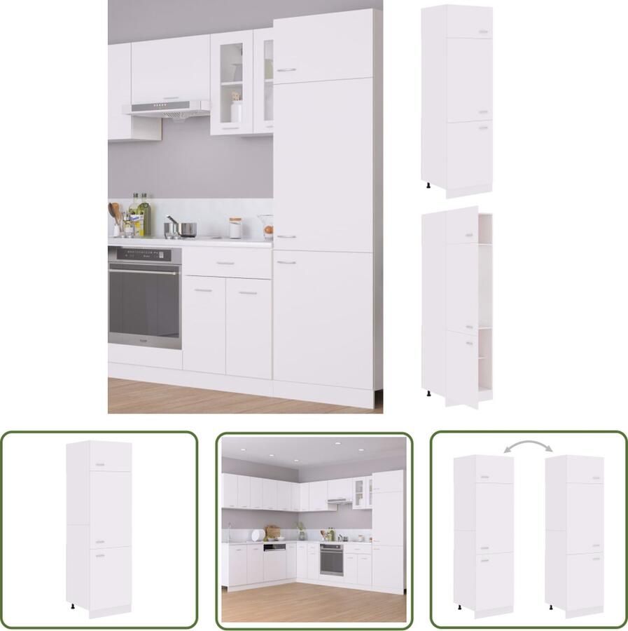 The Living Store Koelkastkast Lyon 60x57x207 cm bewerkt hout wit Keukenopbergkast Keukenmeubel Opslagruimte Witte Keuken Houten Kast