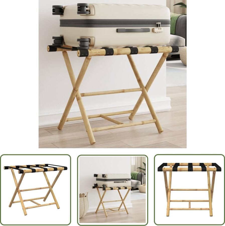 The Living Store Kofferstandaard van bamboe 62 x 42 x 50.5 cm inklapbaar Bamboebagagerak Kofferstandaard Bagagerak Reisaccessoires Inpakhulp - Foto 3