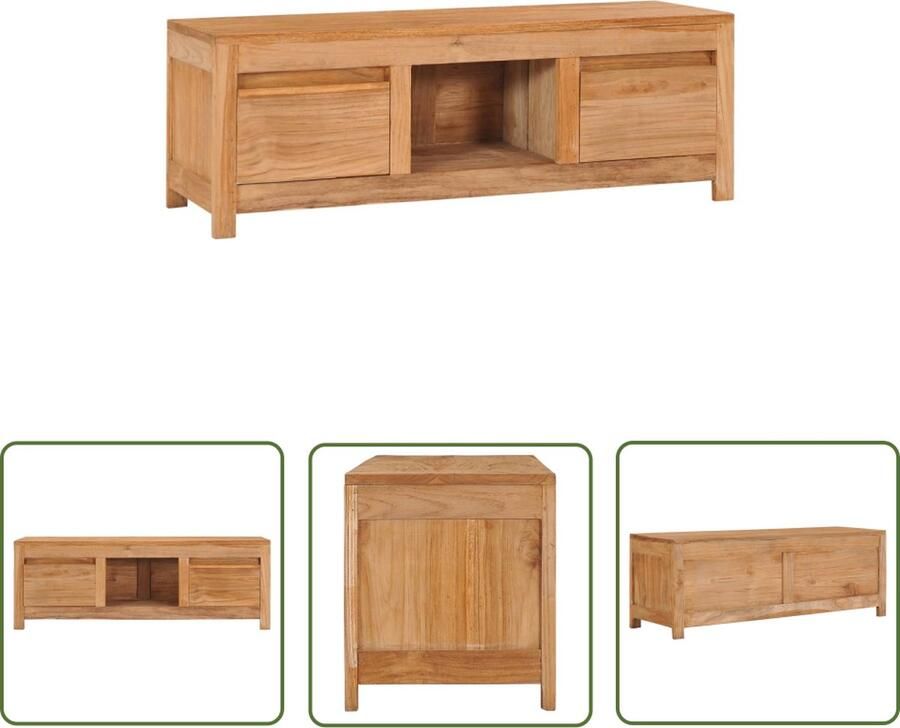 The Living Store Koloniale TV-meubel 100 x 30 x 35 cm Massief teakhout 2 lades en 1 vak - Foto 2