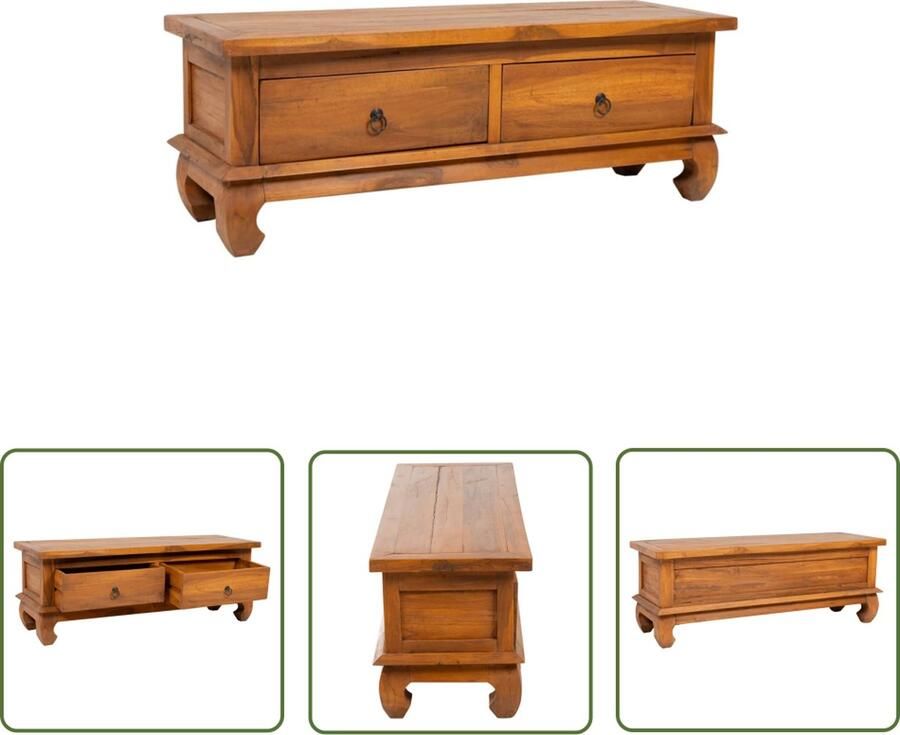 The Living Store Houten Tv-meubel Koloniale Stijl 110 x 35 x 40 cm Massief Teakhout