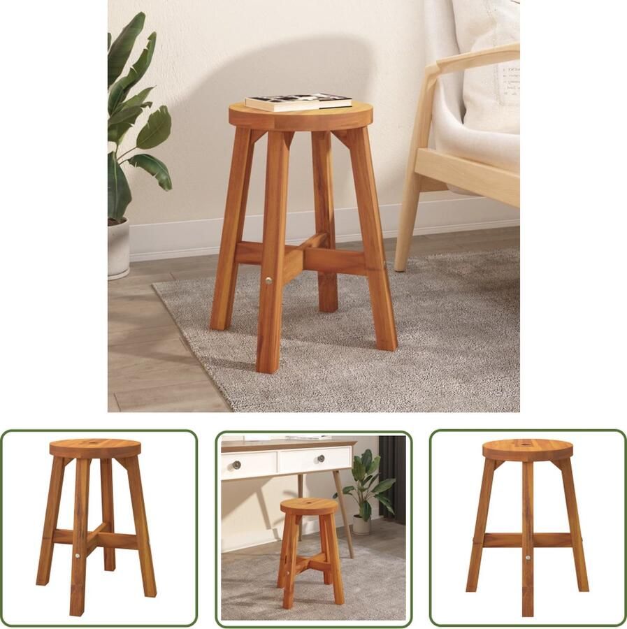 The Living Store Kruk Bruin Massief Acaciahout 38x38x45 cm Veilig Ontwerp Krukje Stoel Bruine Meubels Acacia Hout Vintage Design - Foto 2