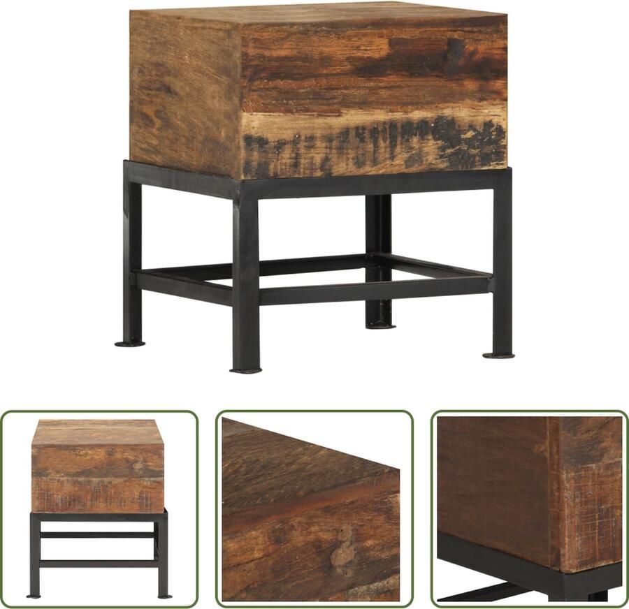 The Living Store Kruk Antieke Stijl Massief Gerecycled Hout 35x35x40cm - Foto 2