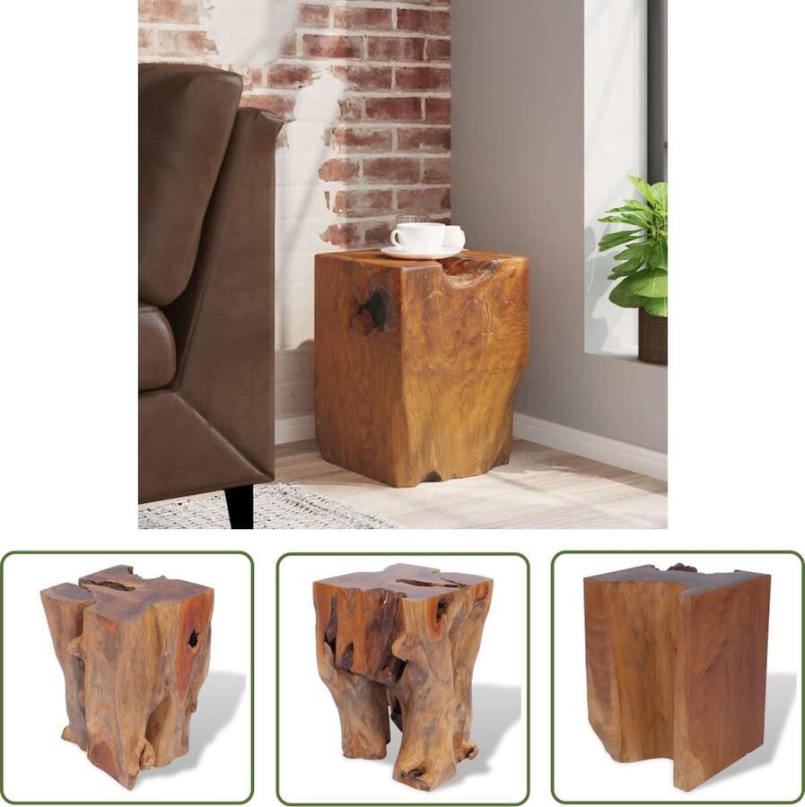 The Living Store Kruk Massief Teakhout 30x30x40 cm Rustieke blikvanger Kruiken Teak Meubels Vintage Stoffen Industriële Woonaccessoires Landelijke Accessoires - Foto 2