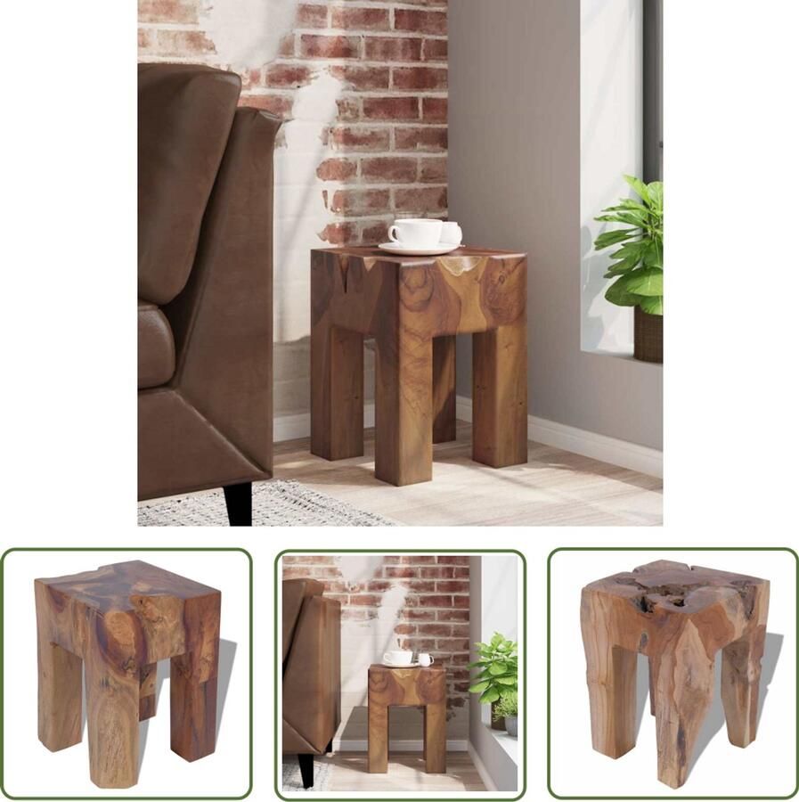 The Living Store Kruk Massief Teakhout 30 x 30 x 40 cm Handgemaakt Kruiken Teak Meubels Vintage Stoffen Handgemaakte Meubels Woonaccessoires - Foto 2