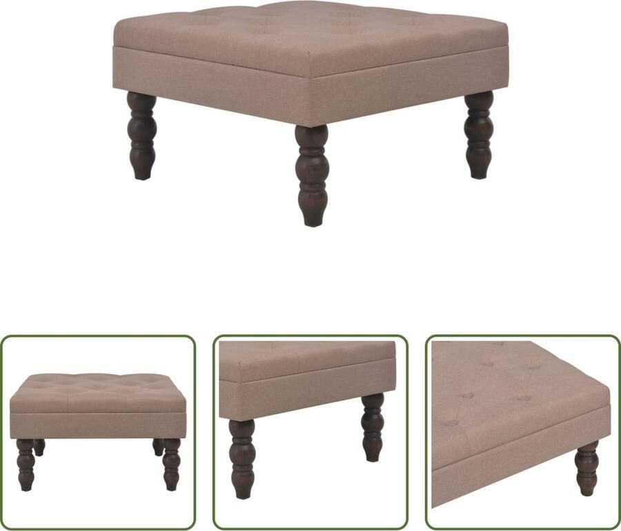 The Living Store Kruk Stoffen Bruin 60 x 60 x 36 cm Met decoratieve knoppen - Foto 2