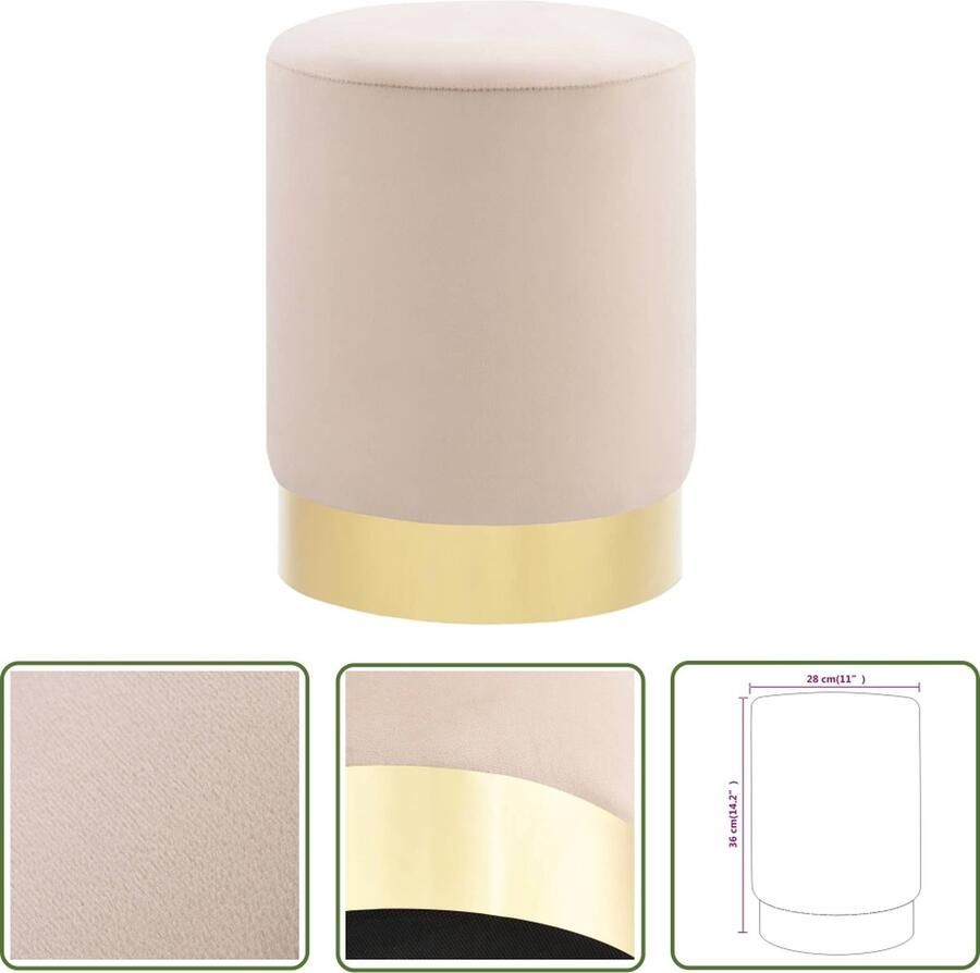 The Living Store Kruk Tonvorm 28 x 36 cm Fluweel bekleding en metalen basis Luxe Kruk Velvet Kruk Stoere Kruk Woonaccessoires Binnenhuisdecoratie