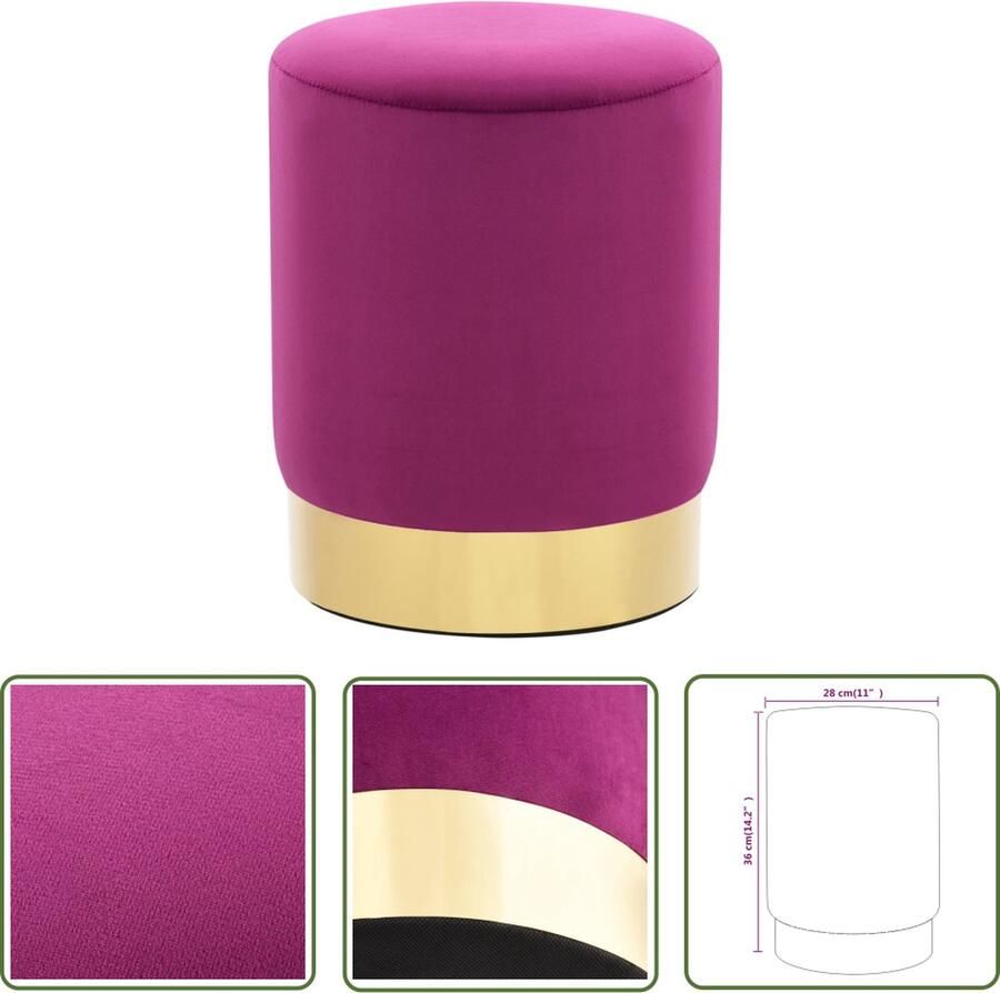 The Living Store Kruk Tonvorm 28x36 cm Fluweel bekleding metalen basis Luxe Kruk Velvet Kruk Stoere Kruk Ronde Kruk Woonaccessoires