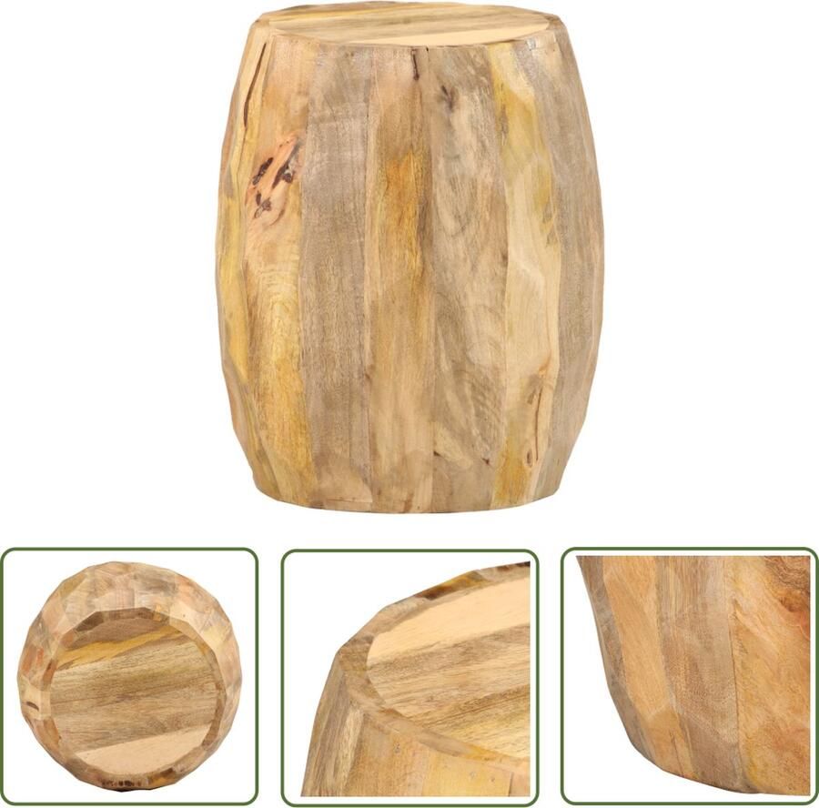 The Living Store Massief mangohouten kruk 37 x 48 cm Gepolijst geverfd en gelakt Kruiken Houten Meubels Stoffen Kussens Vintage Decor Bohemian Interieur - Foto 3