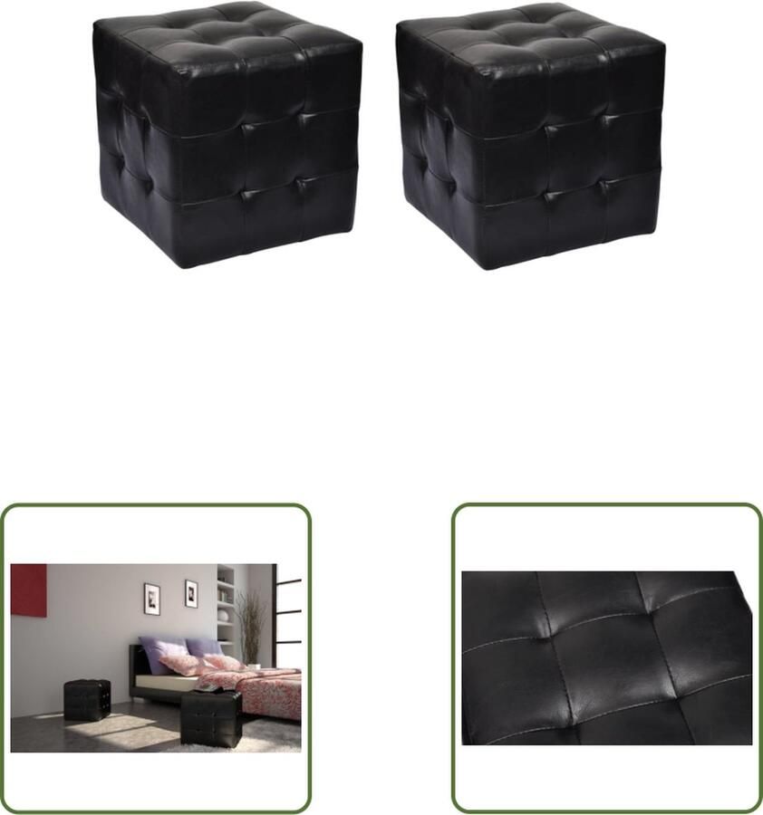 The Living Store Kubuskrukken Zwart 30x30x30 cm 2 stuks Kunstleer Kubusstoel Hockers Eetkamerstoelen Zithoek Meubilair Lounge Accessoires - Foto 2