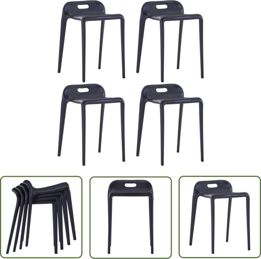 The Living Store Krukkenset Kunststof 36.5 x 41 x 54.5 cm Zwart Barstühlen Krukjes Stoelen Eetkamerstoelen Keukenstoelen - Foto 2